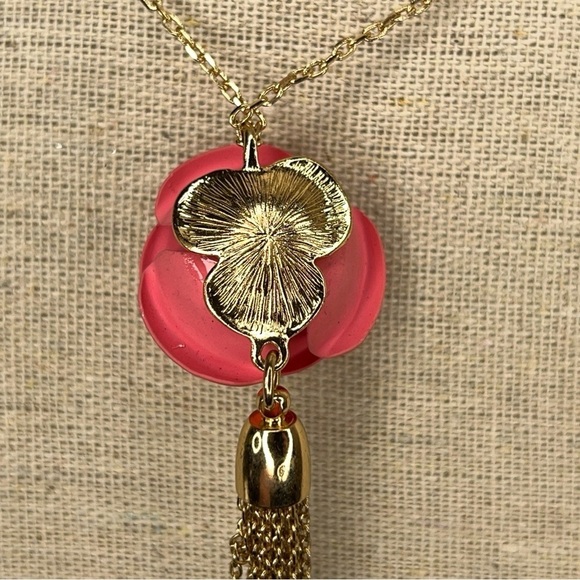 GOLD ROSE TASSEL NECKLACE FAUX PEARL ACCENT - Picture 10 of 12